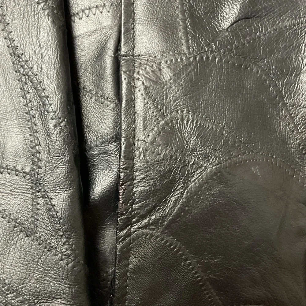 M. Collection Women’s Black Leather Patchwork Zip Up Bomber Jacket Sz Med